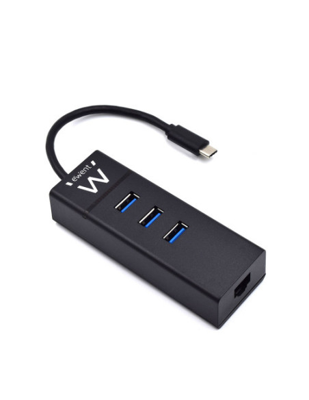 EWENT HUB 3 PUERTOS USB 3.1 GEN1 (USB 3.0) TIPO C CON PUERTO DE RED GIGABIT