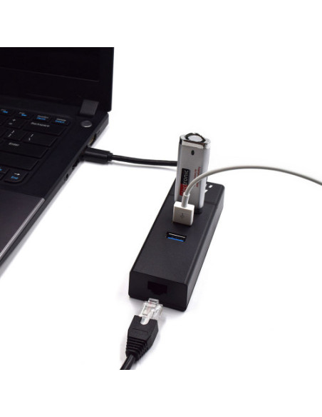 EWENT HUB 3 PUERTOS USB 3.1 GEN1 (USB 3.0) TIPO C CON PUERTO DE RED GIGABIT