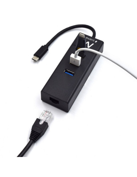 EWENT HUB 3 PUERTOS USB 3.1 GEN1 (USB 3.0) TIPO C CON PUERTO DE RED GIGABIT