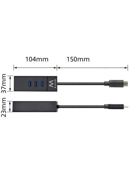 EWENT HUB 3 PUERTOS USB 3.1 GEN1 (USB 3.0) TIPO C CON PUERTO DE RED GIGABIT
