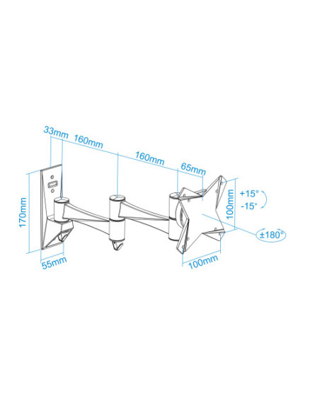 TOOQ SOPORTE PANTALLA. PARED. 100x100. GIRATORIO+INCLINABLE. 13-27". MAX.15KG. NEGRO (LP2323TN-B)