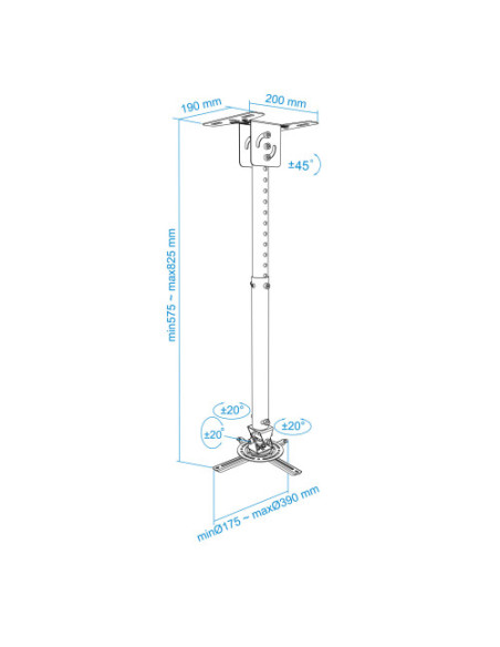 TOOQ SOPORTE PROYECTOR. TECHO. GIRATORIO+INCLINABLE. MAX.20KG. NEGRO (PJ3030TN-B)