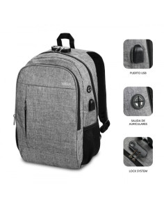 MOCHILA PARA PORTATIL URBAN LOCK BACKPACK 16" GREY 2