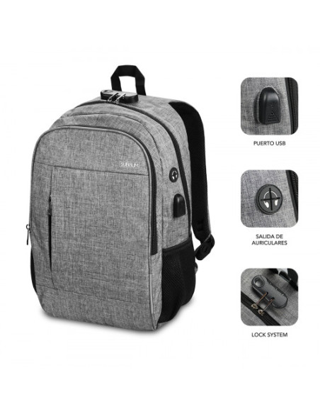 MOCHILA PARA PORTATIL URBAN LOCK BACKPACK 16" GREY