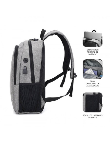 MOCHILA PARA PORTATIL URBAN LOCK BACKPACK 16" GREY