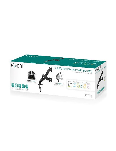 EWENT SOPORTE DE ESCRITORIO CON RESORTE DE GAS PARA 2 MONITORES  HASTA 34” CARGA MÁXIMA 9KG. VESA