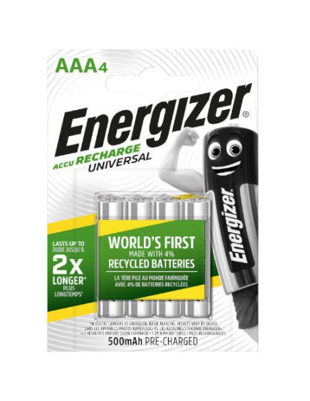 BLISTER 4 PILAS RECARGABLES UNIVERSAL POTENCIA 500 MAH TIPO HR03 ENERGIZER E301375701