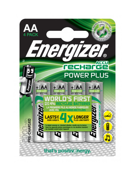 BLISTER 4 PILAS RECARGABLES POWER PLUS POTENCIA 2000 MAH TIPO HR6 ENERGIZER E300626700
