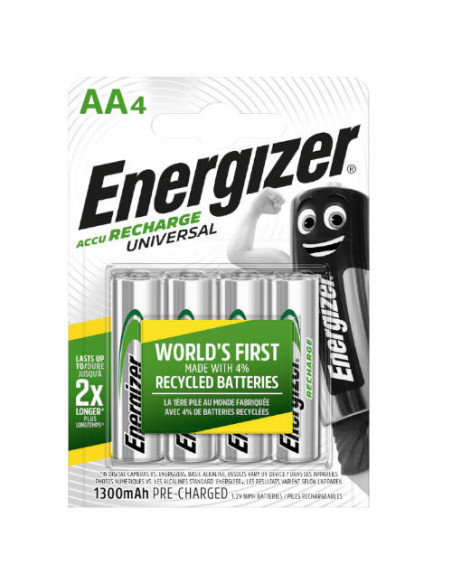 BLISTER 4 PILAS RECARGABLES UNIVERSAL POTENCIA 1300 MAH TIPO HR6 ENERGIZER E301376000