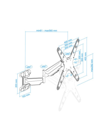 TOOQ SOPORTE PANTALLA. PARED. 400x400. GIRATORIO+INCLINABLE. 23"-55". MAX.30 KG. NEGRO (LP2355TN-B)
