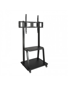 TOOQ SOPORTE PANTALLA. SUELO CON RUENDAS. 800x600. 2 BANDEJAS MULTIUSO. 37-100". MAX.150KG. NEGRO (FS20100M-B)