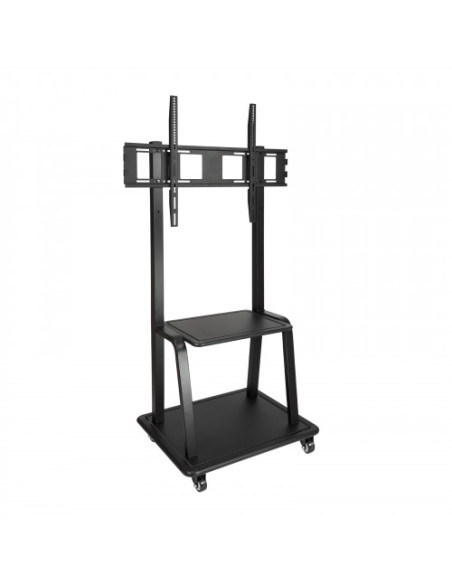 TOOQ SOPORTE PANTALLA. SUELO CON RUENDAS. 800x600. 2 BANDEJAS MULTIUSO. 37-100". MAX.150KG. NEGRO (FS20100M-B)