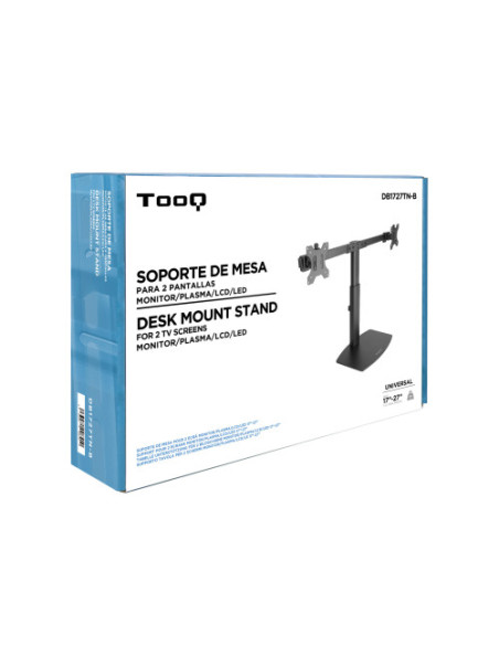 TOOQ SOPORTE 2 PANTALLAS. MESA. 100x100. GIRATORIO+INCLINABLE. 17"-27". MAX.6KG. NEGRO (DB1727TN-B)