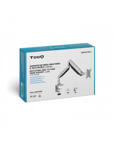 TOOQ SOPORTE PANTALLA. MESA. 100x100. GIRATORIO+INCLINABLE. 13-32". MAX.9 KG. PLATA (DB3032TNR-S)