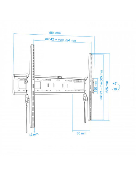 TOOQ SOPORTE PANTALLA. PARED. 900x600. INCLINABLE. 60-100". MAX.75KG. NEGRO (LP42100T-B)