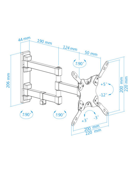 TOOQ SOPORTE PANTALLA. PARED. 200x200. GIRATORIO+INCLINABLE. 13-42". MAX.20KG. NEGRO (LP2142TNL-B)