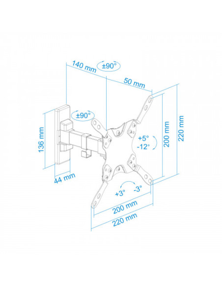 TOOQ SOPORTE PANTALLA. PARED. 200x200. GIRATORIO+INCLINABLE. 13-42". MAX.20KG. NEGRO (LP2042TNL-B)