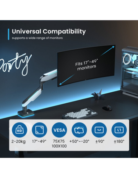 EWENT SOPORTE PARA MONITOR PLANO / CURVO / ULTRAANCHO HASTA 49” CON LUCES RGB
