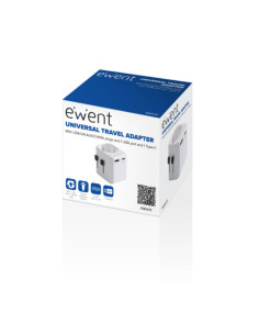 EWENT ADAPTADOR DE VIAJE UNIVERSAL CON ENCHUFES USA /UK/AUS/CHINA Y TOMA SCHUCKO CON 1PUERTO USB Y 1 USB-C 2