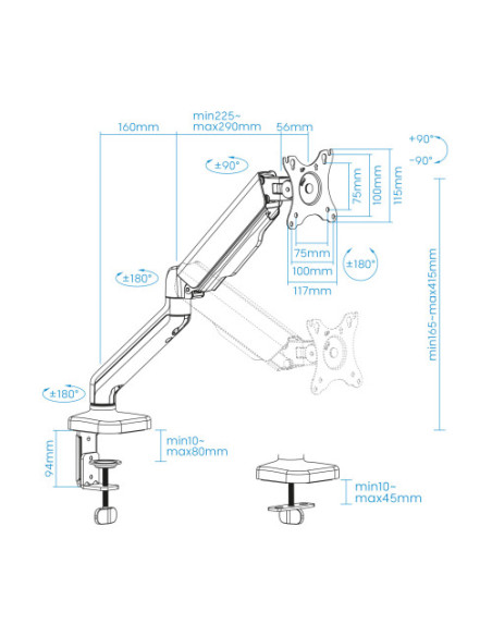 TOOQ SOPORTE MESA PANT. GIRA INCLI 1 BRAZO 17-32 NEGRO