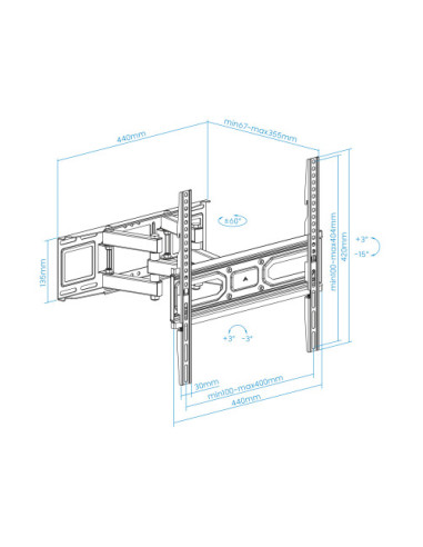 TOOQ SOPORTE PARED PANTALLAS 32-70" GIRA/INCLI...