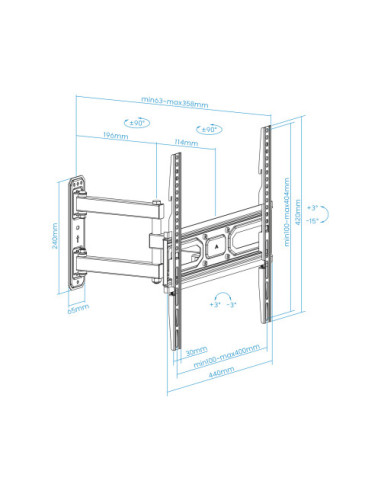 TOOQ SOPORTE PARED PANTALLAS 32-55" GIRA/INCLI...