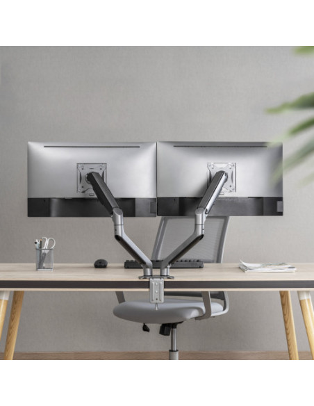 TOOQ SOPORTE DE MESA PARA DOS PANTALLAS 17"-32"  COLOR GRIS/NEGRO
