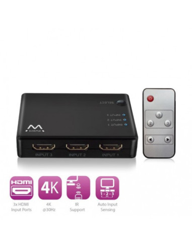 EWENT CONMUTADOR HDMI 4K 3x1 CON MANDO A DISTANCIA