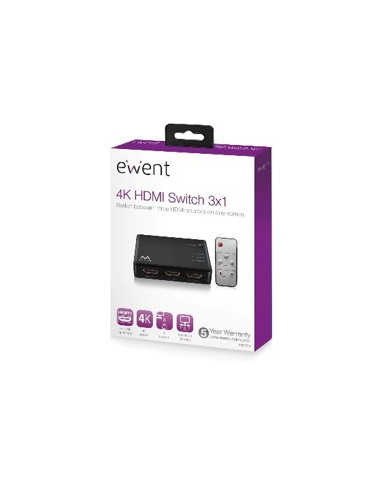 EWENT CONMUTADOR HDMI 4K 3x1 CON MANDO A DISTANCIA