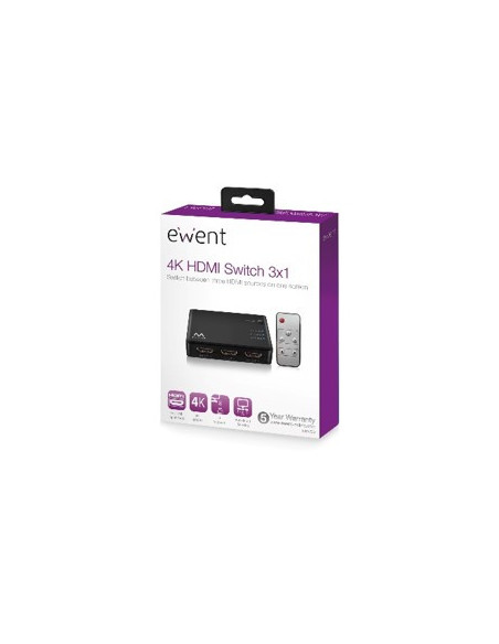 EWENT CONMUTADOR HDMI 4K 3x1 CON MANDO A DISTANCIA