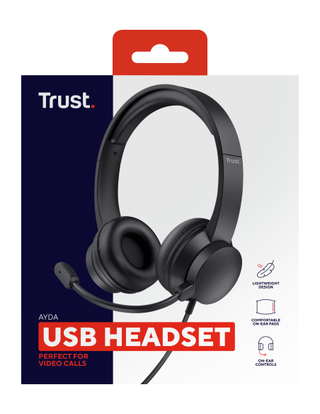 TRUST AURICULARES + MICROFONO AYDA HEADSET PC USB NEGRO (25088)