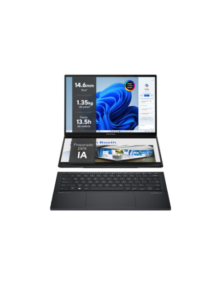 PORTATIL ASUS ZENBOOK DUO OLED UX8406MA-PZ271W. 14" 3K 120HZ. ULTRA 9 185H. 32GB RAM. 2TB SSD. ARC GRAPHICS. W11 HOME. GRIS TINT