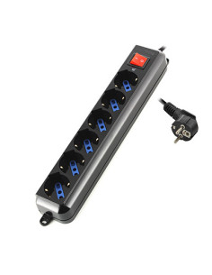 EWENT REGLETA 6 TOMAS SCHUKO CON BOTON ON/OFF NEGRO (EW3924)
