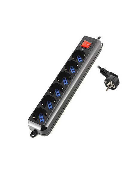 EWENT REGLETA 6 TOMAS SCHUKO CON BOTON ON/OFF NEGRO (EW3924)