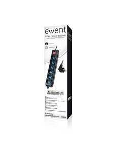 EWENT REGLETA 6 TOMAS SCHUKO CON BOTON ON/OFF NEGRO (EW3924) 2