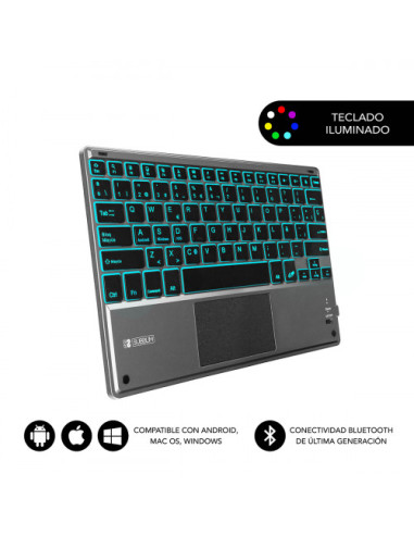 TECLADO RETROILUMINADO BLUETOOTH SMART BACKLIT BT KEYBOARD TOUCHPAD GREY