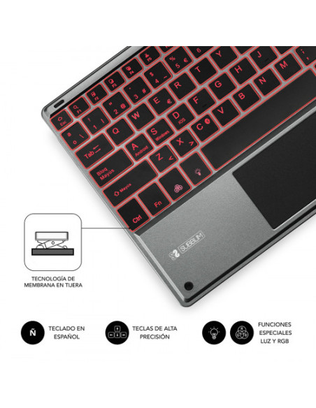 TECLADO RETROILUMINADO BLUETOOTH SMART BACKLIT BT KEYBOARD TOUCHPAD GREY