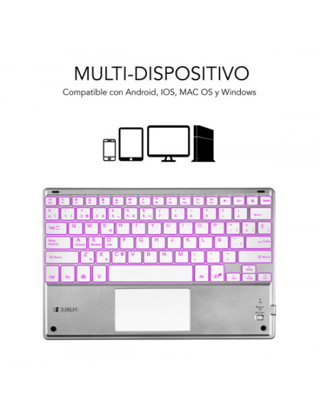 TECLADO RETROILUMINADO BLUETOOTH SMART BACKLIT BT KEYBOARD TOUCHPAD SILVER