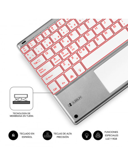 TECLADO RETROILUMINADO BLUETOOTH SMART BACKLIT BT KEYBOARD TOUCHPAD SILVER