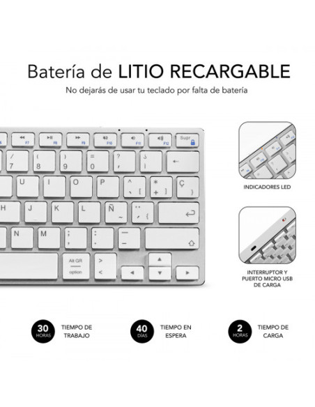 TECLADO WIRELESS BLUETOOTH ALUMINIO ADVANCE COMPACT SILVER