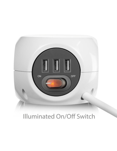 EWENT TOMA DE CORRIENTE CÚBICA CON TRES SALIDAS Y TRES ENTRADAS, INCLUYE 3 PUERTOS USB, 1,5M