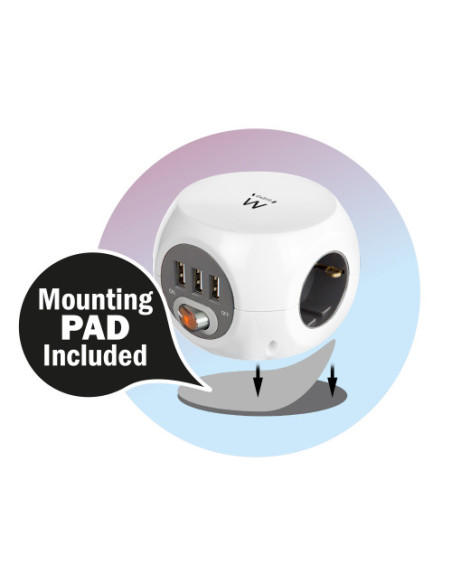 EWENT TOMA DE CORRIENTE CÚBICA CON TRES SALIDAS Y TRES ENTRADAS, INCLUYE 3 PUERTOS USB, 1,5M