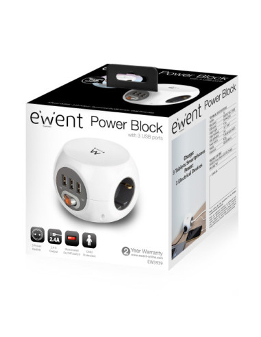 EWENT TOMA DE CORRIENTE CÚBICA CON TRES SALIDAS...