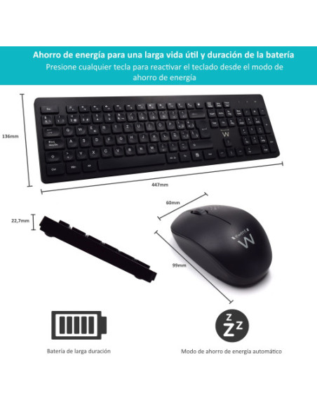 EWENT WIRELESS BUNDLE KEYBOARD AND MOUSE, CONCAVED KEYS - ES LAYOUT (EW3256)