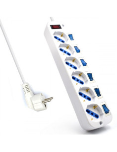 EWENT REGLETA 6 TOMAS SCHUKO CON INTERRUPTOR INDIVIDUAL. CABLE 3M. BLANCO (EW3932-3M)