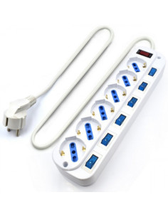 EWENT REGLETA 6 TOMAS SCHUKO CON INTERRUPTOR INDIVIDUAL. CABLE 3M. BLANCO (EW3932-3M) 2