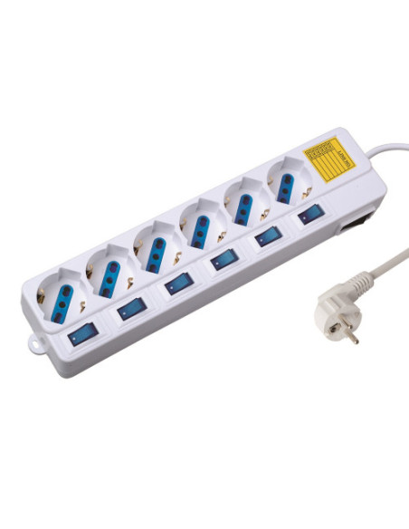 EWENT REGLETA 6 TOMAS SCHUKO CON INTERRUPTOR INDIVIDUAL. BLANCO (EW3932)