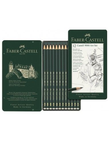 Lápices Faber-Castell 9000 Art Set caja metálica 12 unidades surtidas de 8B A 2H