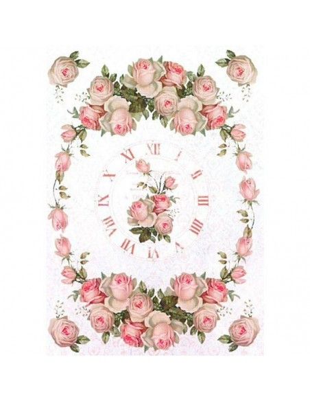 PAPEL DE ARROZ 35X50 RELOJ/ROSAS CALAMBOUR