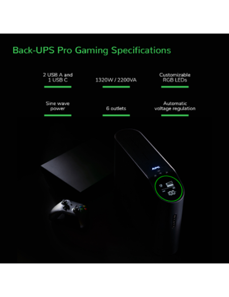 APC BACK-UPS PRO 2200VA GAMING, 230V, ONDA SINUSOIDAL PURA, LCD, SCHUKO